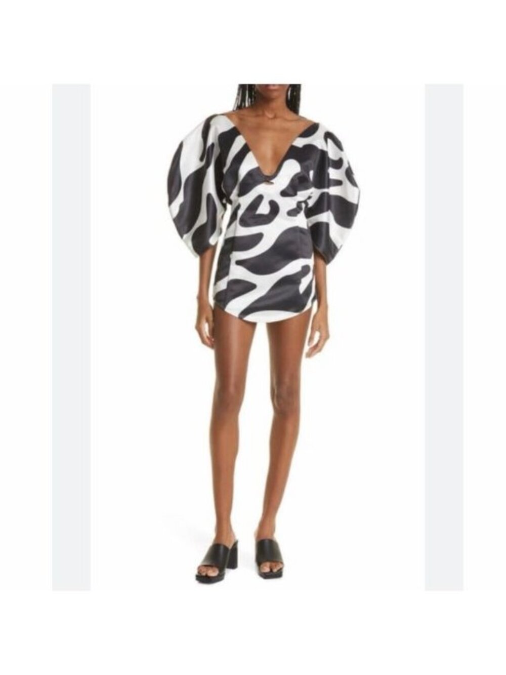 Mother of All Jessica Zebra Puff Sleeve Mini Dress Black White Size Small